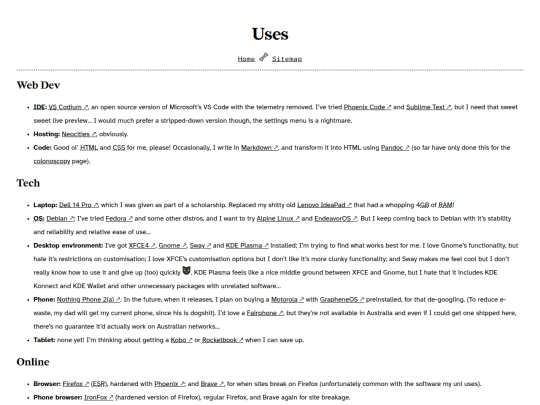 pages/uses screenshot