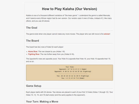 Kalaha/rules screenshot