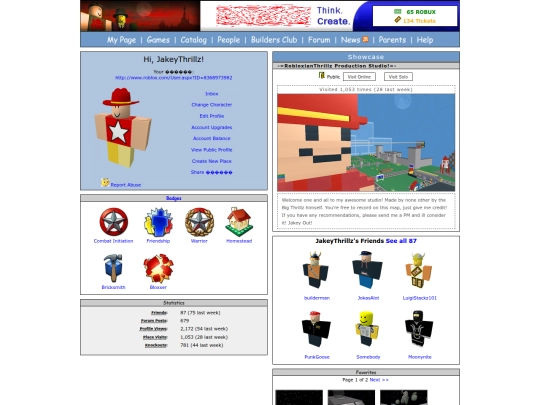 JakeyThrillz'sROBLOXHomePage screenshot