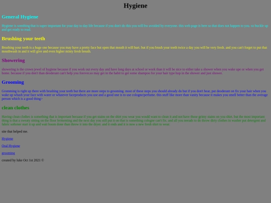 classwork/hygiene screenshot