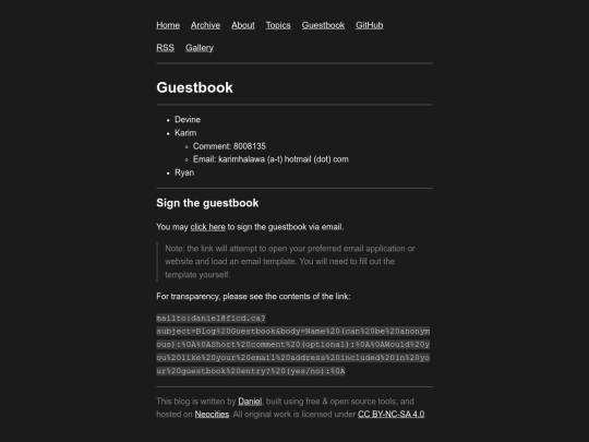 guestbook screenshot