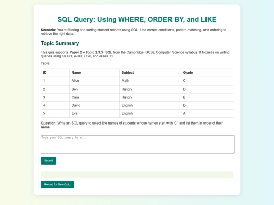 GCSEComputingSite/8BooleanLogicAndSQL/10SQLQuery2 screenshot