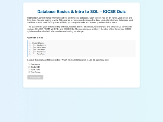 GCSEComputingSite/8BooleanLogicAndSQL/11DatabaseSQL screenshot