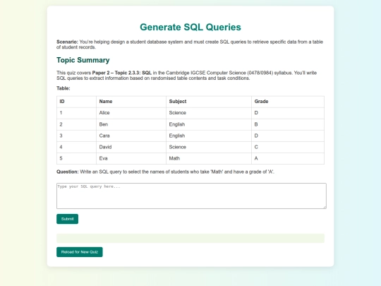 GCSEComputingSite/8BooleanLogicAndSQL/9SQLQuery1 screenshot