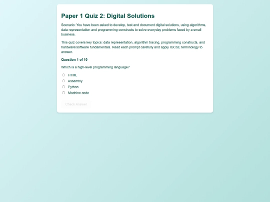 GCSEComputingSite/9ExamPaperQuizzes/2Paper1Quiz2 screenshot