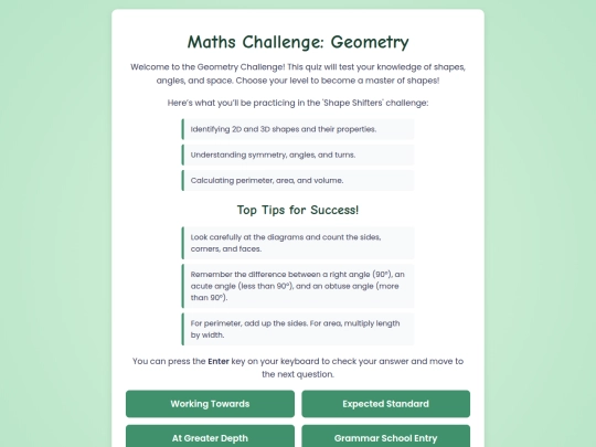 KS2 Maths Site/Geometry/Geometry1 screenshot