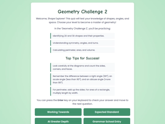 KS2 Maths Site/Geometry/Geometry2 screenshot