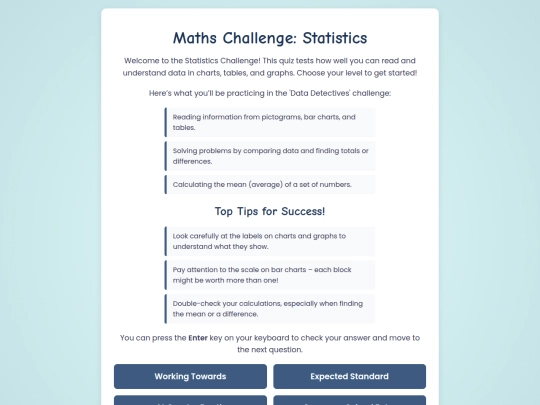 KS2 Maths Site/Statistics/Statistics1 screenshot