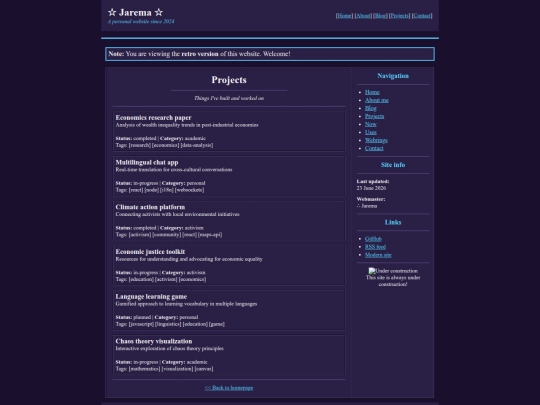 retro/projects screenshot