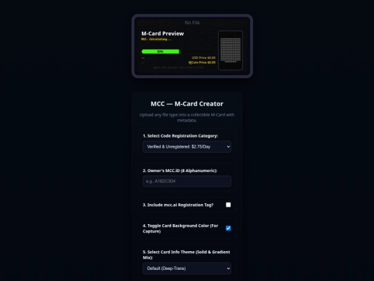 Mcard Valuation Terminal /MCC.DCTC Card Creator.Online¹²⁷  screenshot