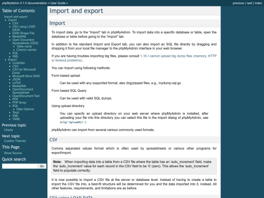 phpMyAdmin/doc/html/import_export screenshot