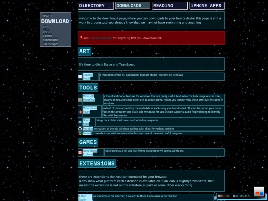 interests/websites/downloads screenshot