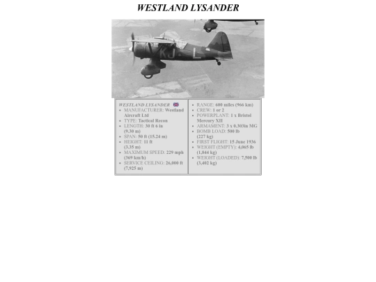 hardware/aircraft/Westland_Lysander screenshot
