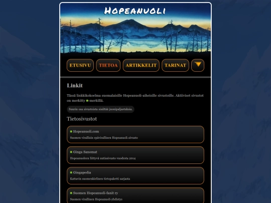 hopeanuoli/tietoa/linkit screenshot