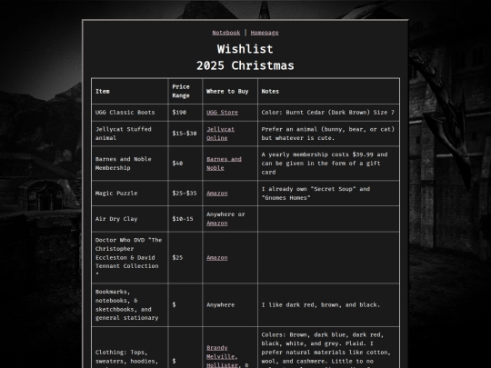 notebook/wishlist screenshot