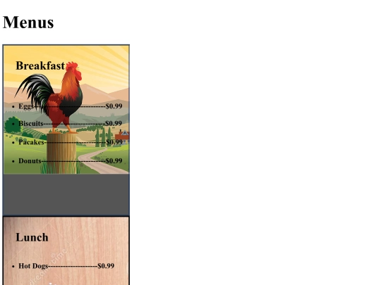 menus-assignment screenshot