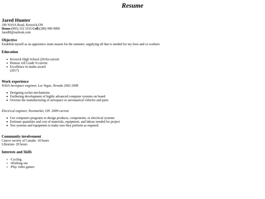 The HTML Resume screenshot