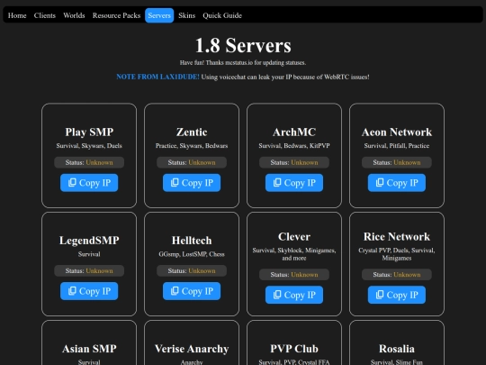 servers screenshot