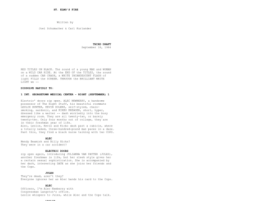 scripts/St. Elmo's Fire Script at IMSDb. screenshot