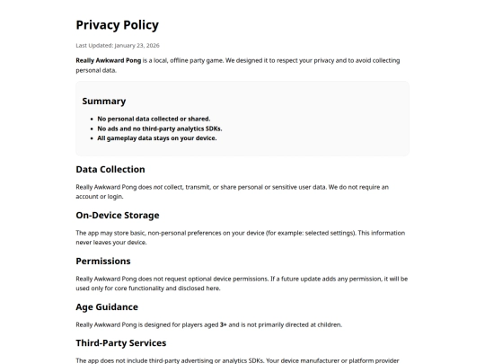 ReallyAwkwardPongPrivacyPolicy screenshot