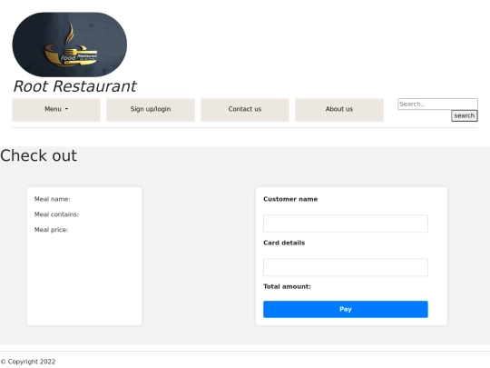 root restaurant/Root restaurant web/checkout screenshot
