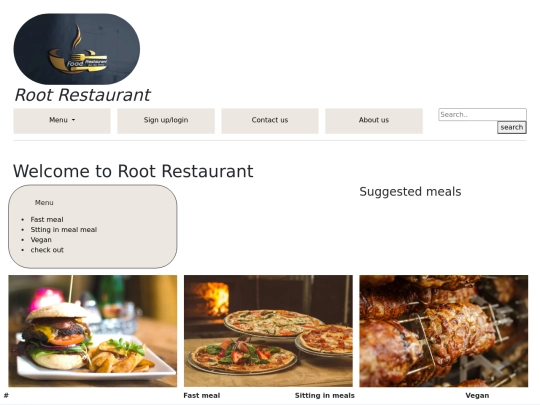 root restaurant/Root restaurant web/menuPage screenshot