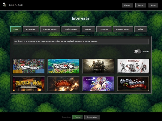 page/interests screenshot