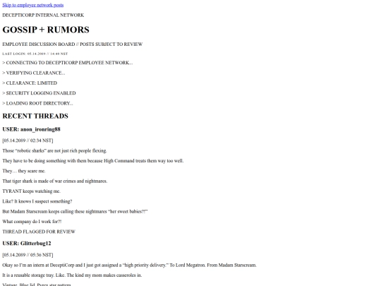 NeoDominion/EMPLOYEENETWORK/gossip-rumors screenshot