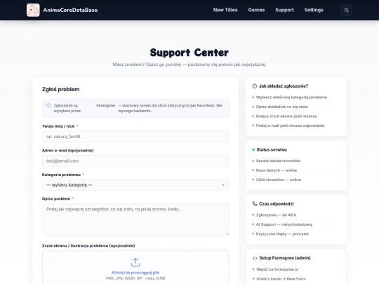 support screenshot