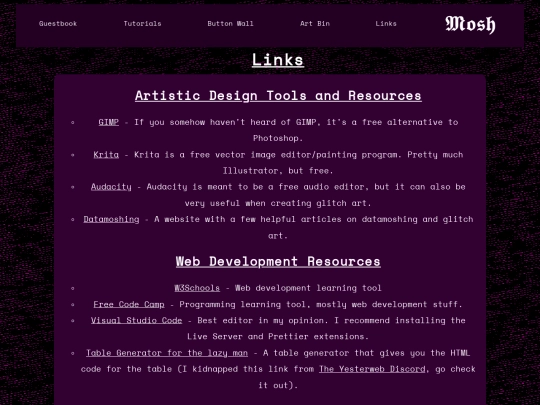 Links screenshot