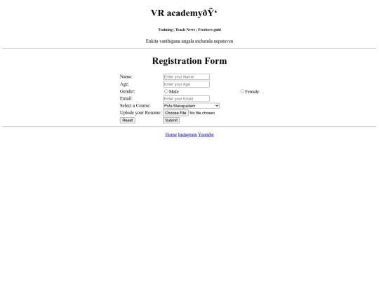 VR Course/register screenshot