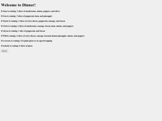 Dinner screenshot