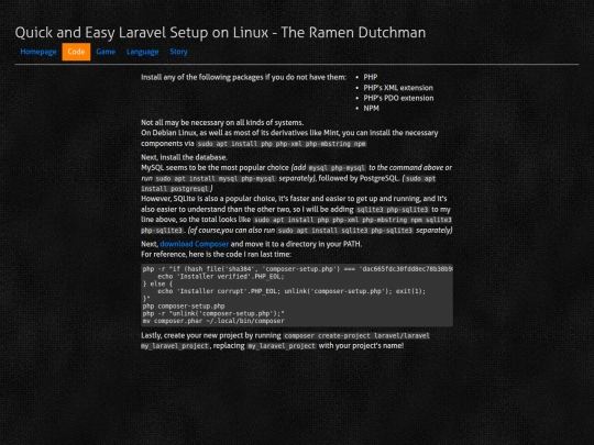 page/code/quick-and-easy-laravel-setup-on-linux screenshot