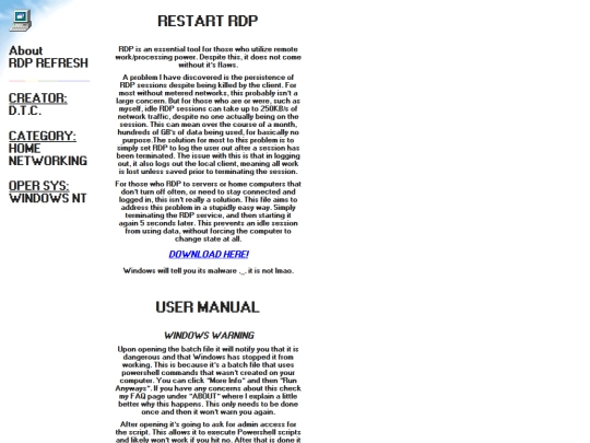 SOFTWARE HTMLS/BATCH/RESTARTRDP screenshot