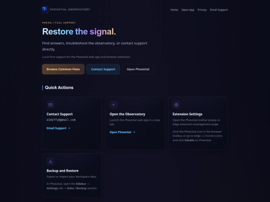 support screenshot