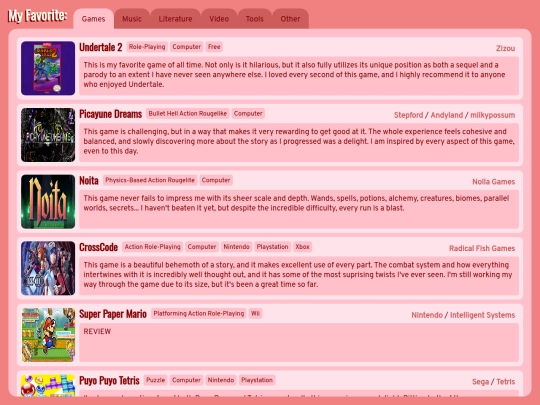 testindex/favorites screenshot