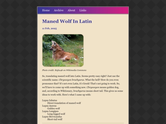 posts/2025-02-11-Maned-Wolf-In-Latin screenshot