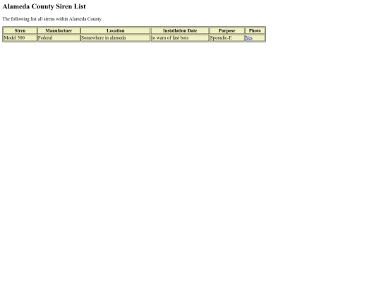 SirenCountyList/AlamedaList screenshot