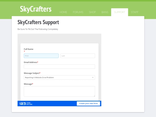 support screenshot