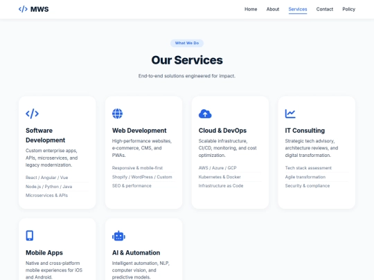 services screenshot