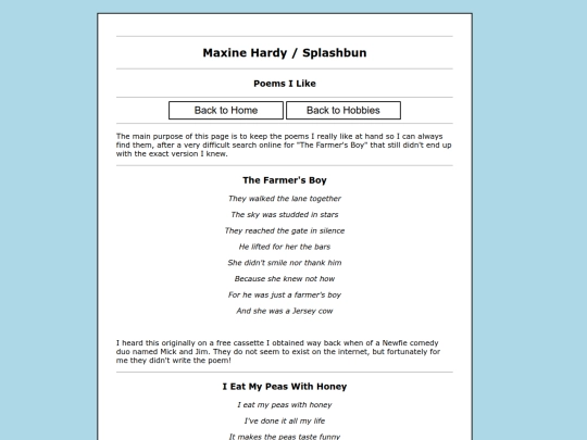 hobbies/poems screenshot