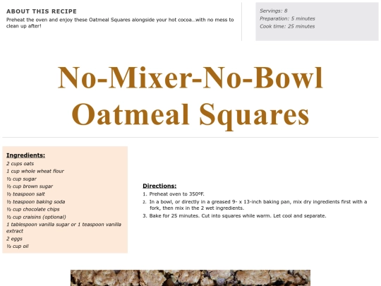 Dessert Recipes/no mixer oatmeal bars screenshot