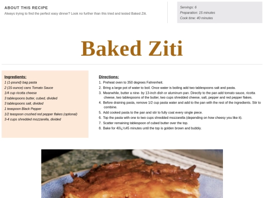 Main Course Recipes/baked ziti screenshot