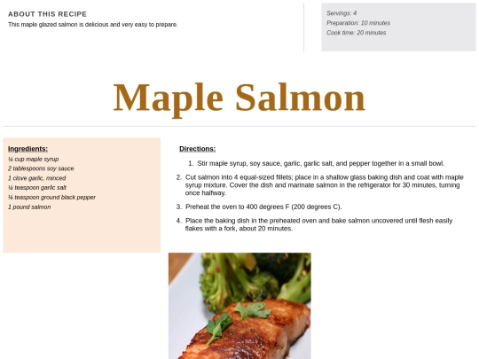 Main Course Recipes/maple salmon screenshot