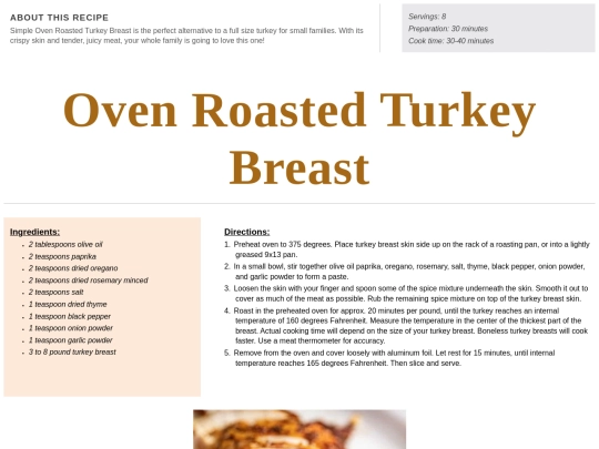 Main Course Recipes/oven roasted turkey screenshot