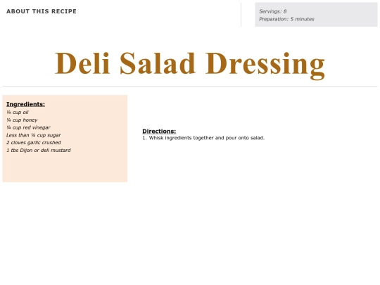 Salads/deli dressing screenshot