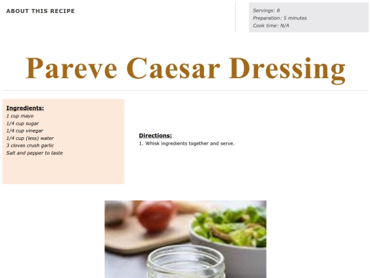 Salads/pareve caesar dressing screenshot