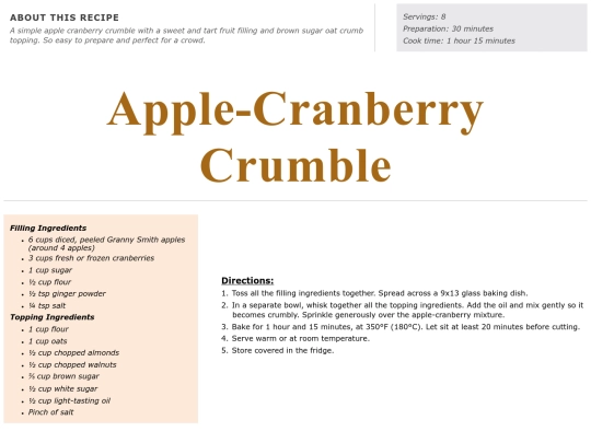 Side Dish Recipes/apple cranberry crumble screenshot