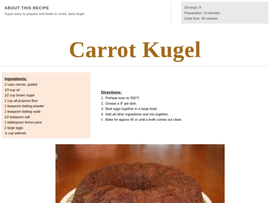 Side Dish Recipes/carrot kugel screenshot