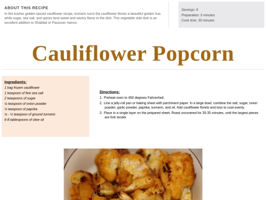 Side Dish Recipes/cauliflower popcorn screenshot